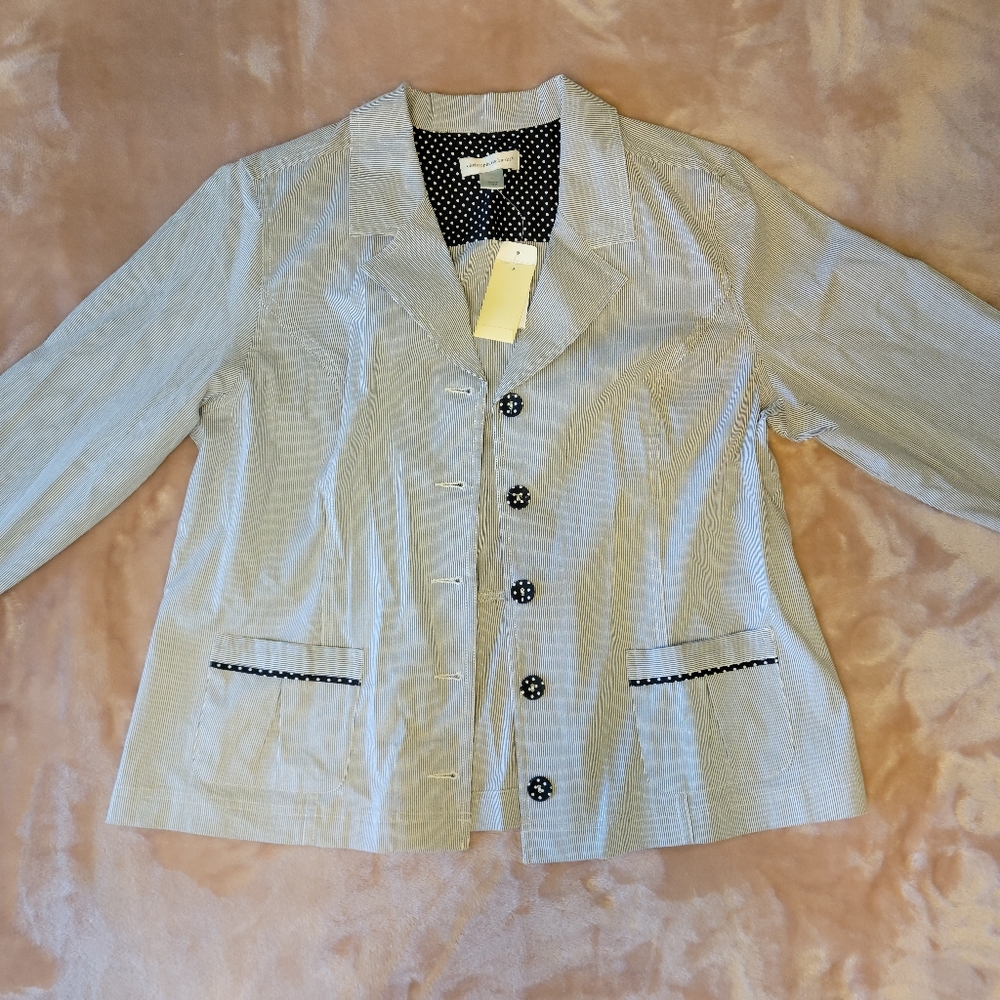 Striped new navy and white women's XL Christopher & Banks blazer, new with tags
